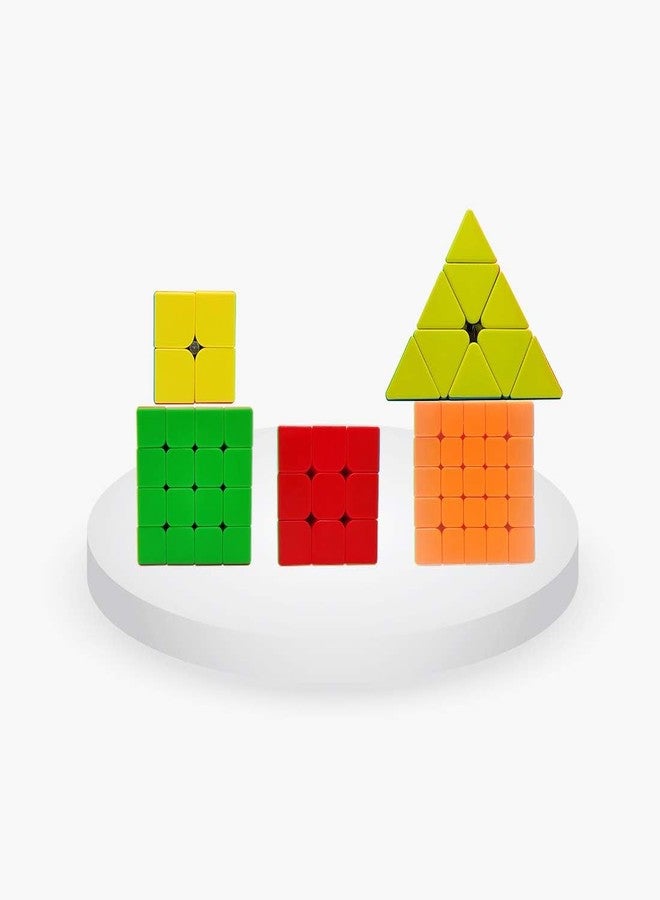 QWICK CLICK Super Speed Cube Combo of Triangle Pyramid, 2x2, 3x3, 4x4, and 5x5 Puzzle Cube (Pack of 5) | High Speed Stickerless Magic Cubes for Kids & Adults - Image 1